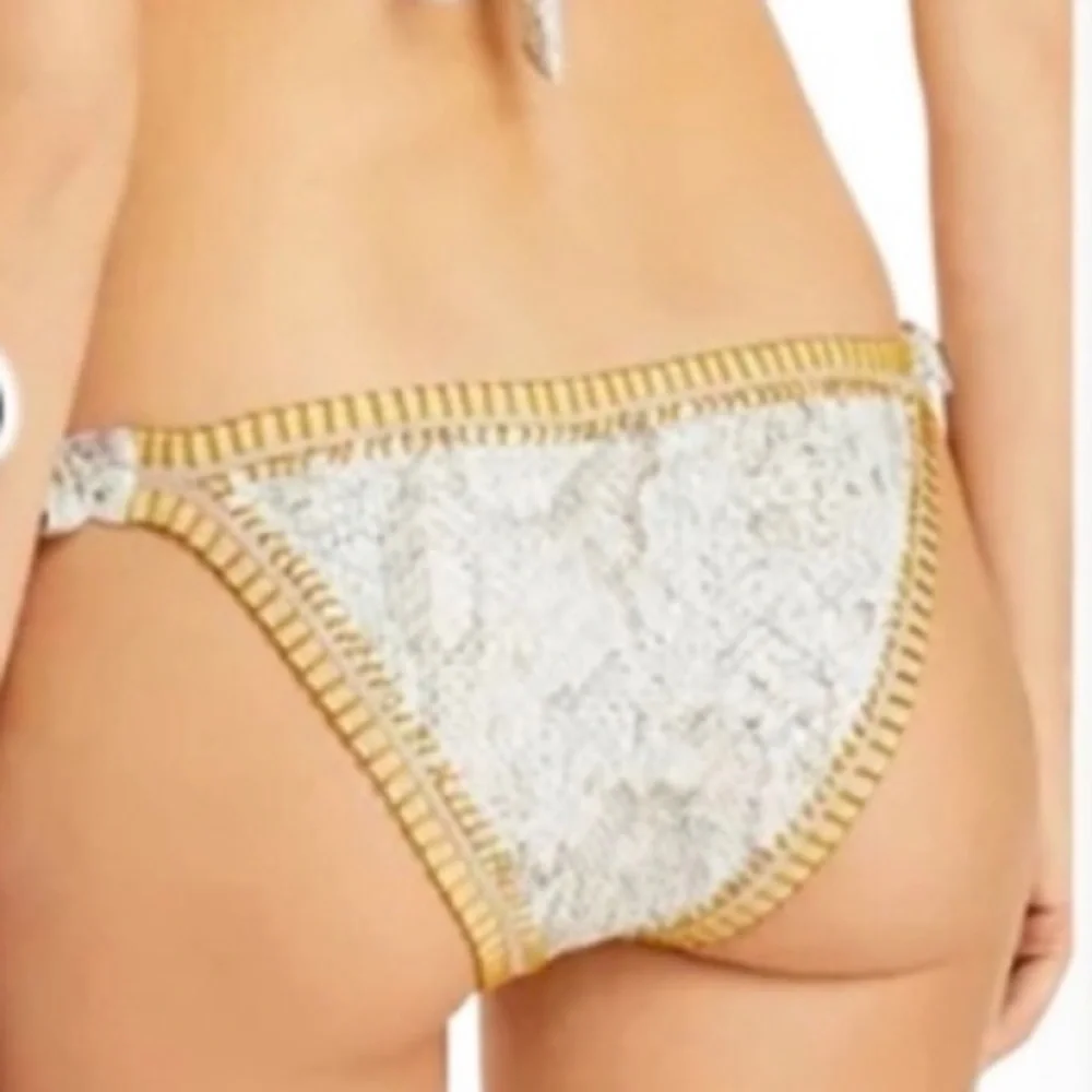 White & Gold Crochet-Trim Bikini Set - Women Swim